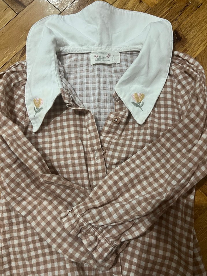 Bej Kareli kız çocuk Pamuk Gömlek - Görsel 3