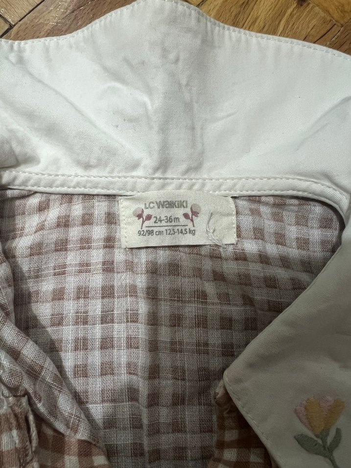 Bej Kareli kız çocuk Pamuk Gömlek - Görsel 2