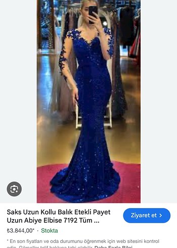 Saks Mavi Uzun Kollu Payetli Balık Abiye