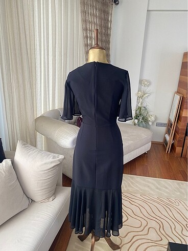s Beden siyah Renk Ng style şifon detaylı şık elbise