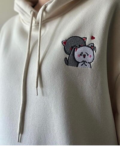 m Beden Oversize kapüşonlu nakışlı kanguru sweatshirt