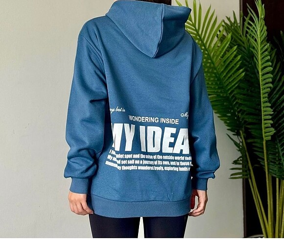 m Beden mavi Renk Oversize Kapüşonlu Baskılı Sweatshirt