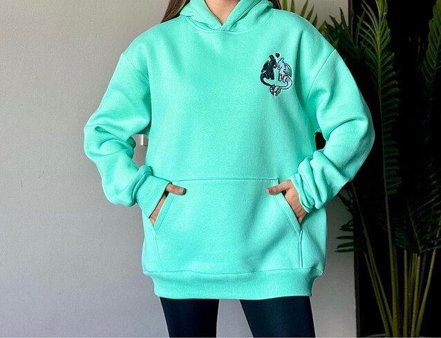 Diğer Ejderha Nakışlı Kapüşonlu Kanguru Cepli Sweatshirt ?????