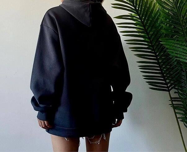 m Beden Oversize kapüşonlu köpek nakışlı sweatshirt