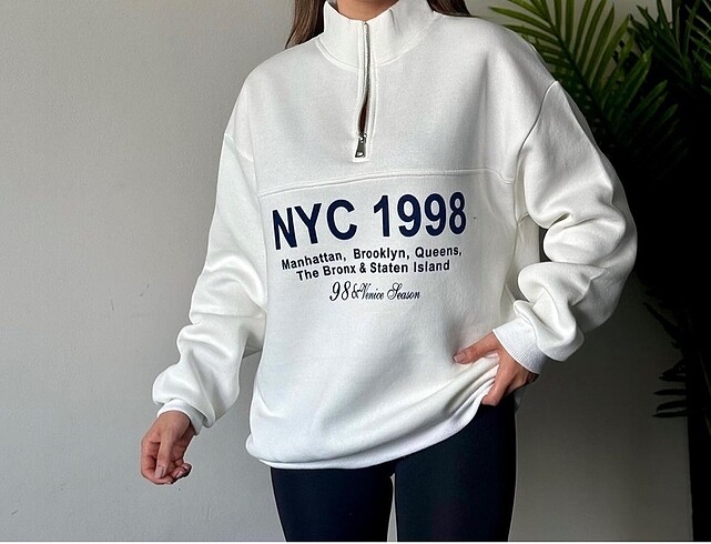 Diğer Oversize yarım fermuarlı baskılı sweatshirt