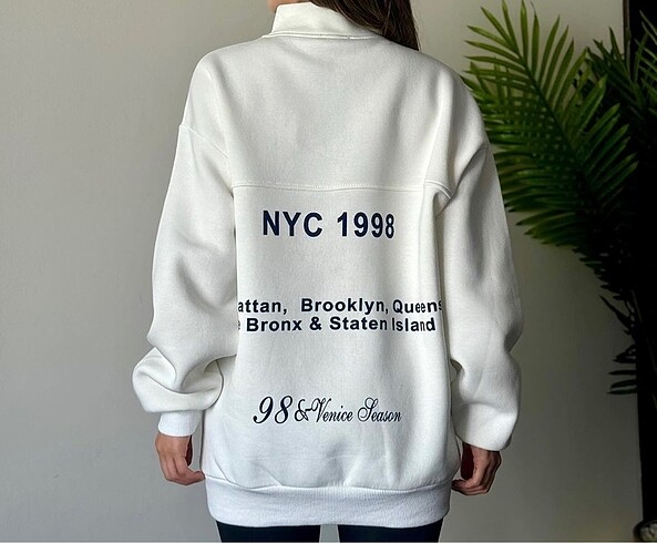 m Beden Oversize yarım fermuarlı baskılı sweatshirt