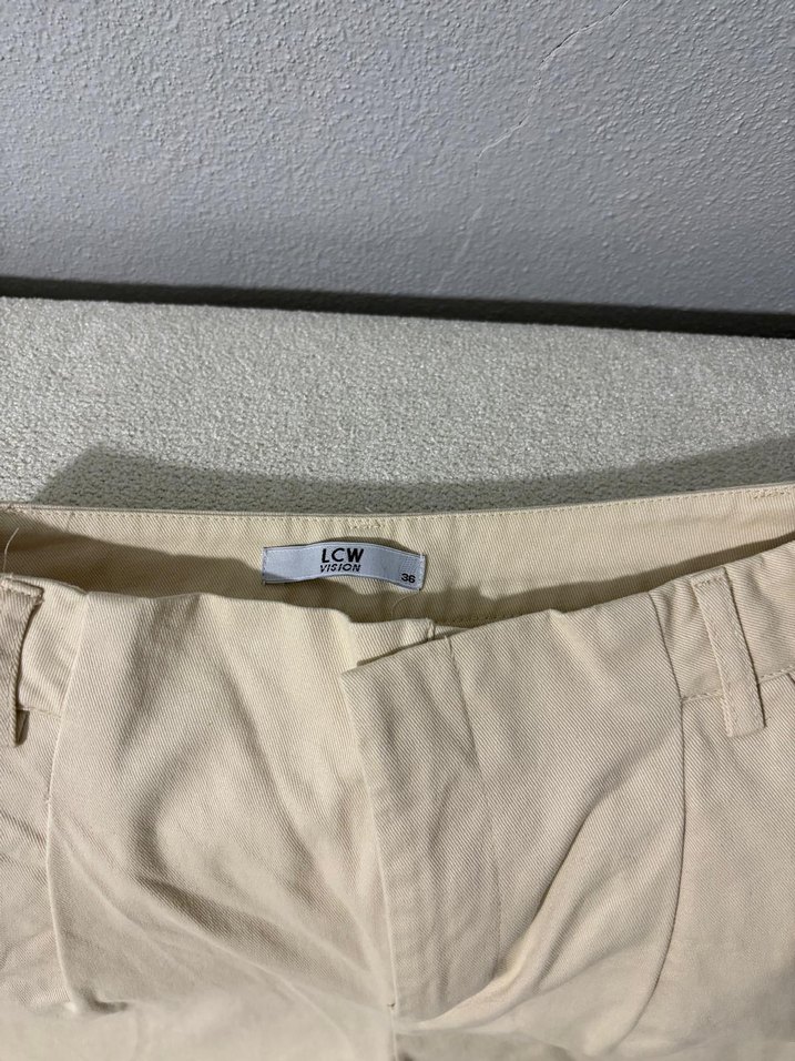 Bej Kadın Kumaş Pantolon Midi Boy - Görsel 3