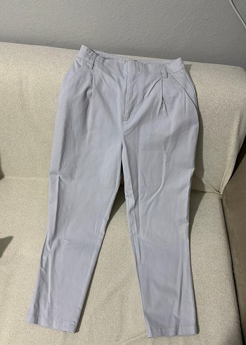 Gri Regular Fit Keten Pilili Kadın Pantolon - Görsel 3