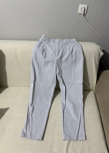 Gri Regular Fit Keten Pilili Kadın Pantolon - Görsel 4