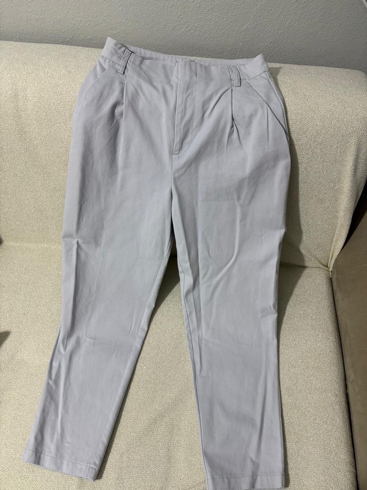 Gri Regular Fit Keten Pilili Kadın Pantolon - Görsel 2