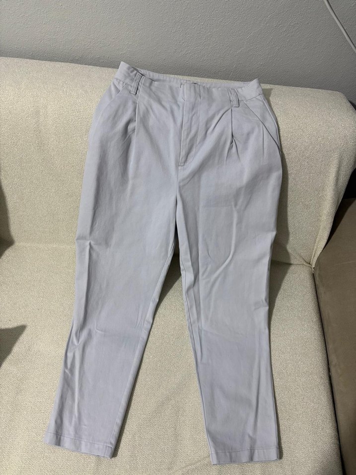 Gri Regular Fit Keten Pilili Kadın Pantolon - Görsel 3