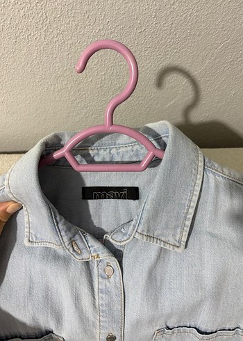 Gri Denim Midi Kadın gömlek elbise - Görsel 2