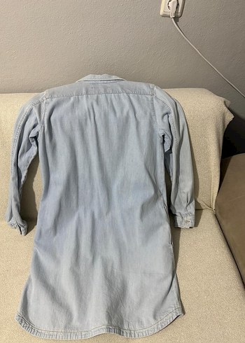 Gri Denim Midi Kadın gömlek elbise - Görsel 3