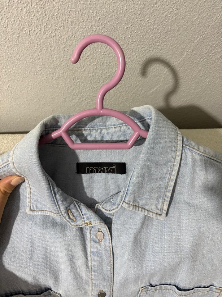 Gri Denim Midi Kadın gömlek elbise - Görsel 2