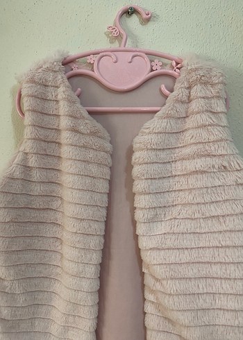 Kız Çocuk Pembe Kürklü Kolsuz Yelek - Görsel 2