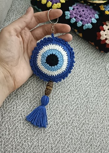 Püsküllü Mavi Bohem Kadın Anahtarlık