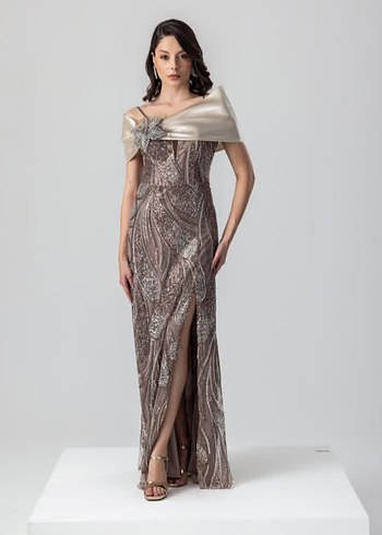 Navy Drapeli Straplez Uzun Abiye Elbise - Görsel 3