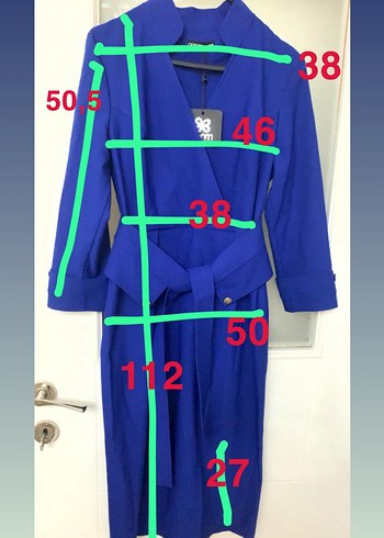 Saks Mavi 3/4 Kollu Kadın Klasik Elbise - Görsel 12