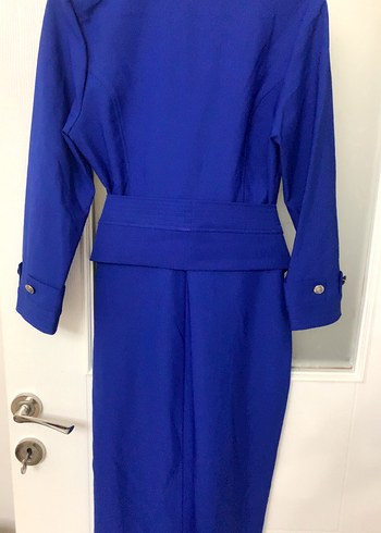 Saks Mavi 3/4 Kollu Kadın Klasik Elbise - Görsel 9