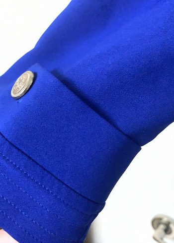 Saks Mavi 3/4 Kollu Kadın Klasik Elbise - Görsel 7