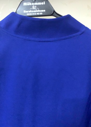 Saks Mavi 3/4 Kollu Kadın Klasik Elbise - Görsel 11