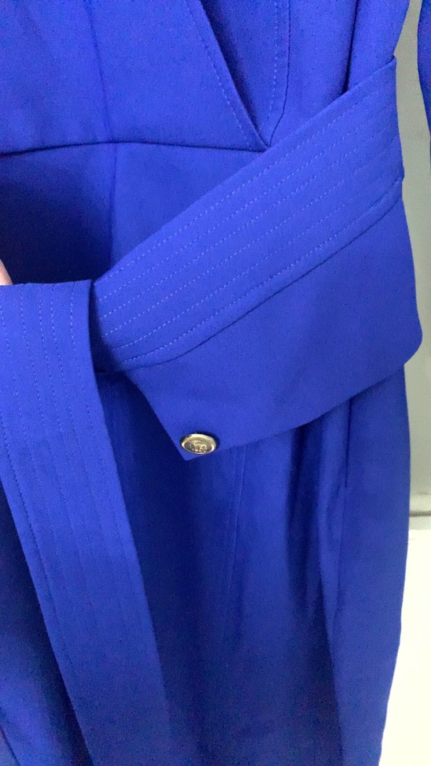 Saks Mavi 3/4 Kollu Kadın Klasik Elbise - Görsel 4