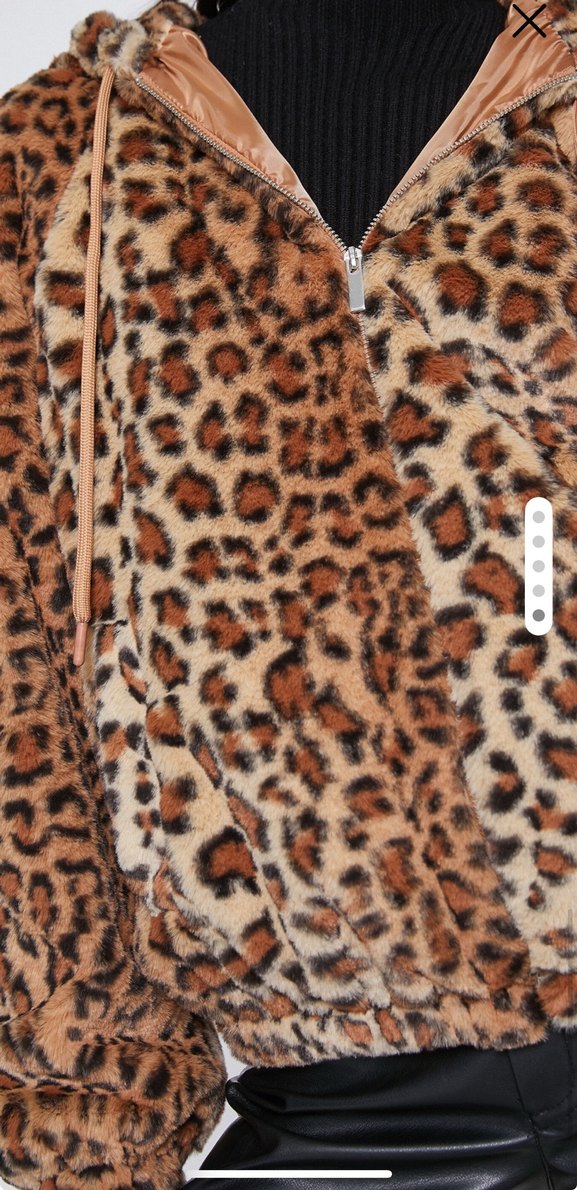 Leopar Desenli Peluş Kapüşonlu Ceket - Görsel 5