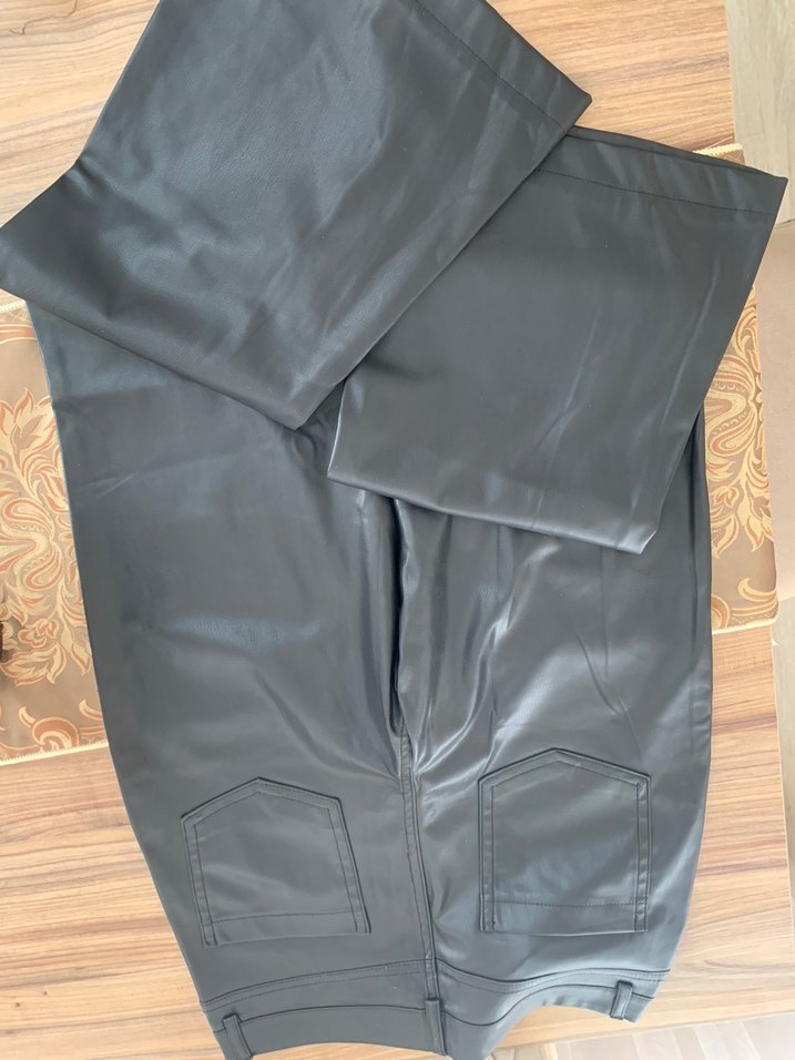 Koton Siyah Deri Kadın pantolon - Görsel 5