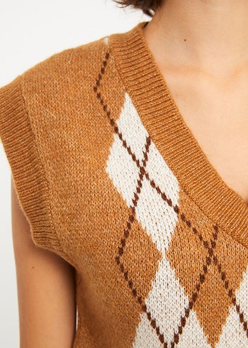 XSIDE V Yaka Desenli Kadın Triko  Nakışlı Örgü Süveter - Görsel 3