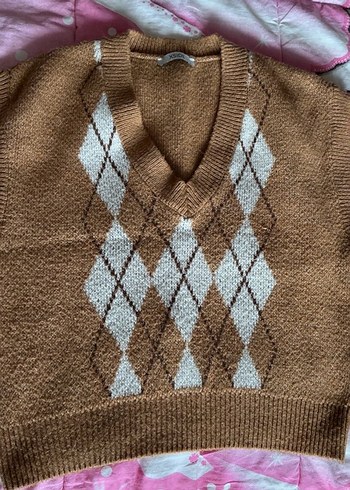 XSIDE V Yaka Desenli Kadın Triko  Nakışlı Örgü Süveter - Görsel 8