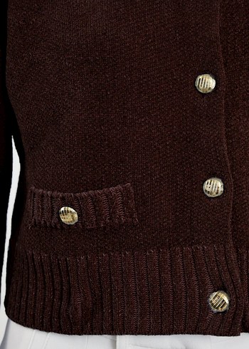 Düğmeli Kahverengi Kadın Hırka - Görsel 3