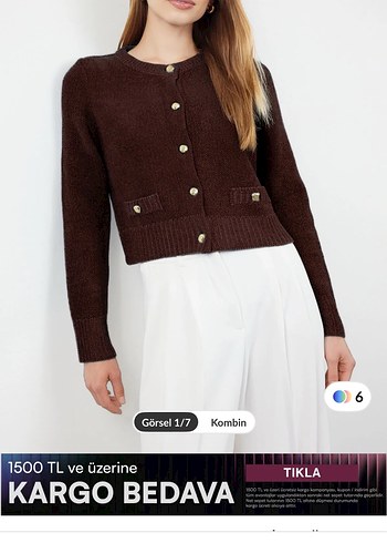 Düğmeli Kahverengi Kadın Hırka - Görsel 4