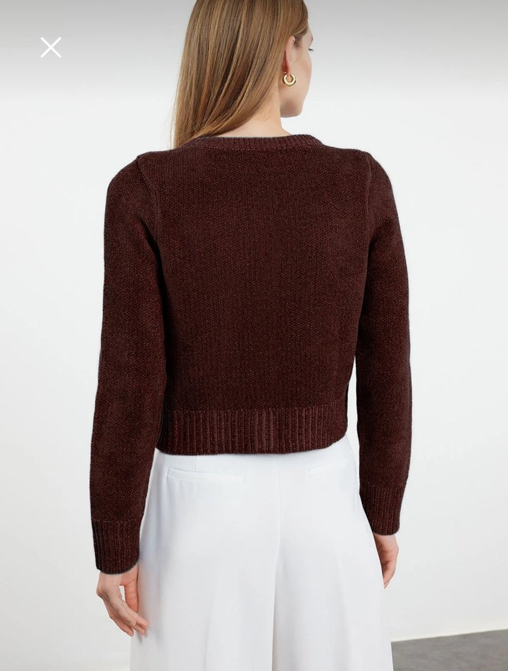 Düğmeli Kahverengi Kadın Hırka - Görsel 2