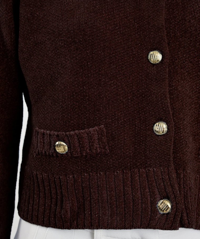 Düğmeli Kahverengi Kadın Hırka - Görsel 3