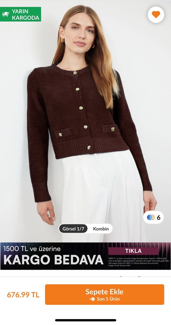 Düğmeli Kahverengi Kadın Hırka - Görsel 4