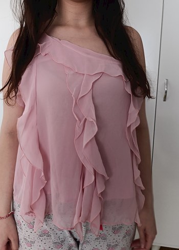 Zara Kadın Pembe Fırfırlı Tek Omuz Bluz