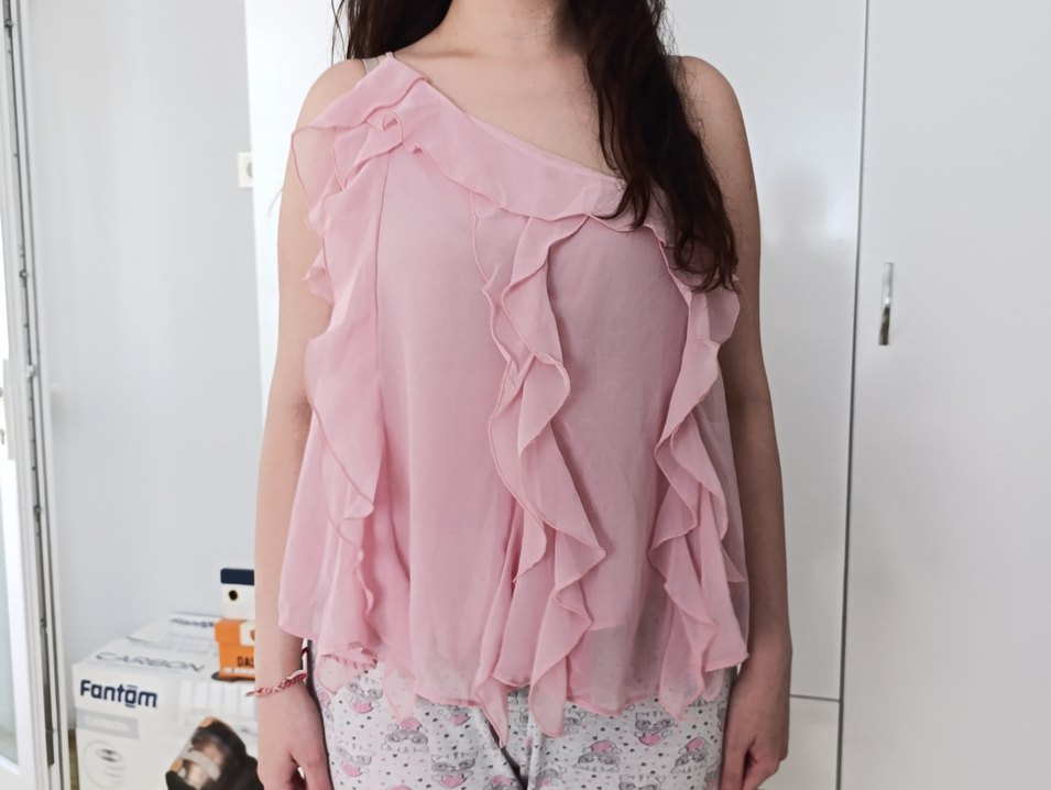 Zara Kadın Pembe Fırfırlı Tek Omuz Bluz - Görsel 4