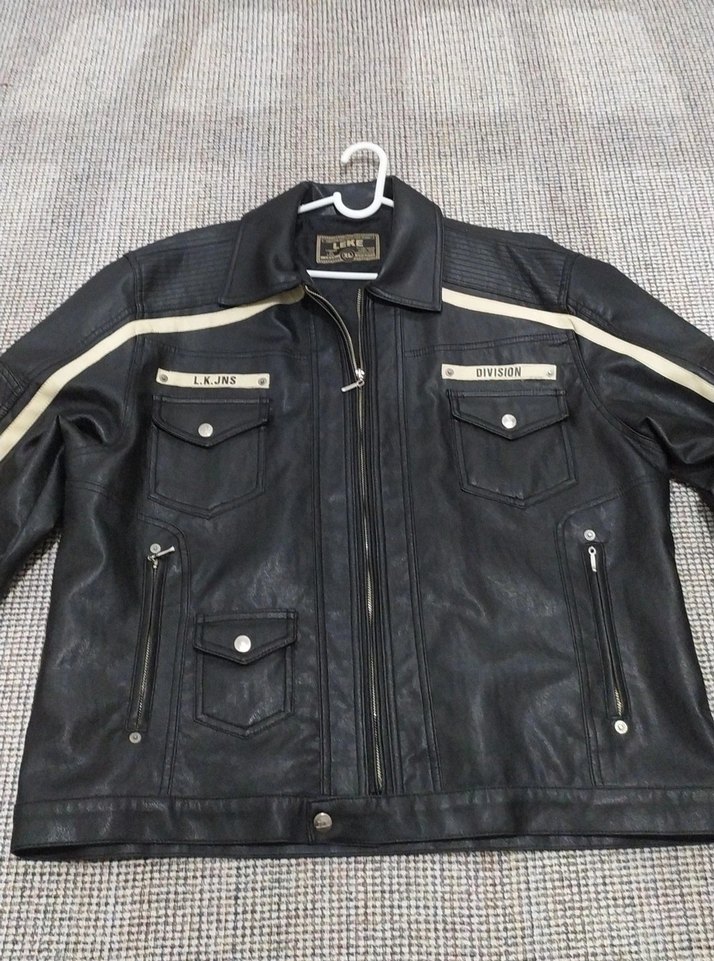 Siyah Deri motorcu Biker Ceket, Kemer Detaylı - Görsel 2