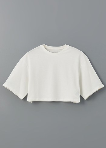 Kadın buyuk beden Beyaz crop Fit Kısa Kollu Tişört