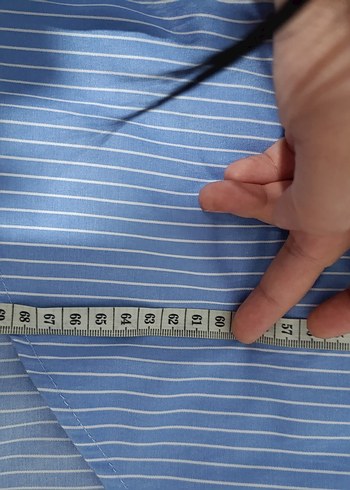 Mavi Çizgili Saten Gömlek - Görsel 7