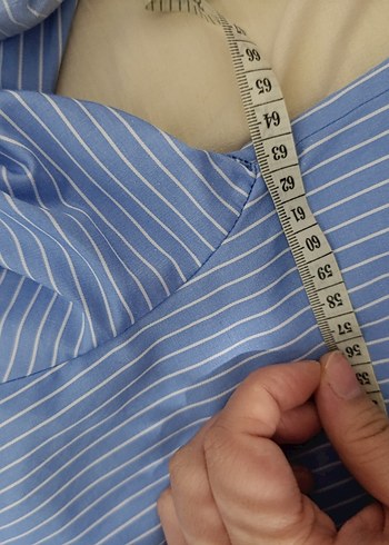 Mavi Çizgili Saten Gömlek - Görsel 6