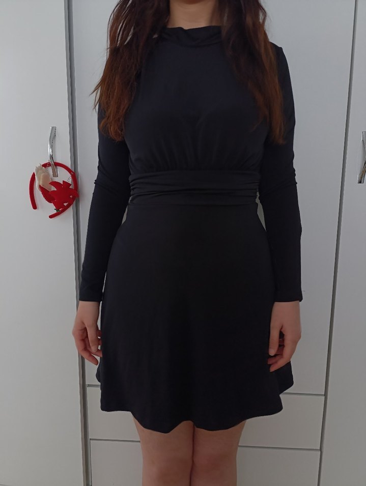 Siyah Uzun Kollu Mini Özel Gün Elbise - Görsel 2