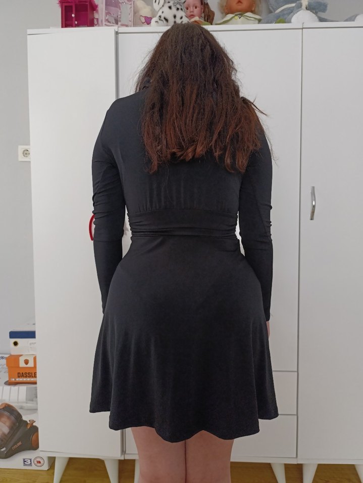 Siyah Uzun Kollu Mini Özel Gün Elbise - Görsel 5