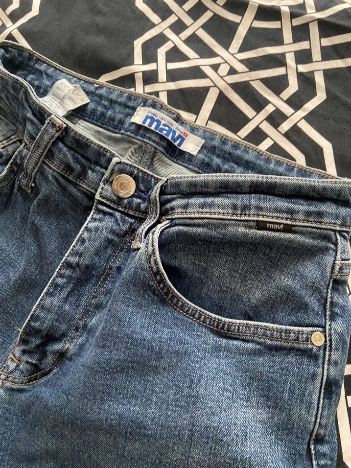 Bağcıklı Mavi Midi Boy Kadın Kot Pantolon - Görsel 5