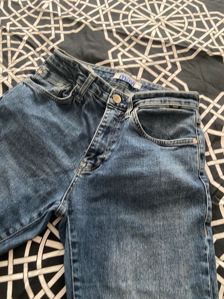 Bağcıklı Mavi Midi Boy Kadın Kot Pantolon - Görsel 3