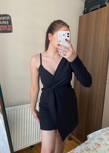 Siyah Straplez Midi Mini Elbise