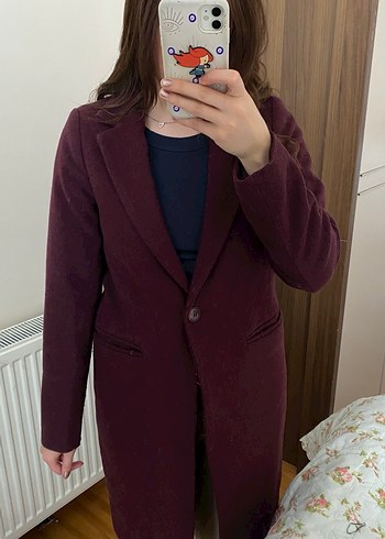 Bordo Uzun Klasik Kaban - Görsel 5