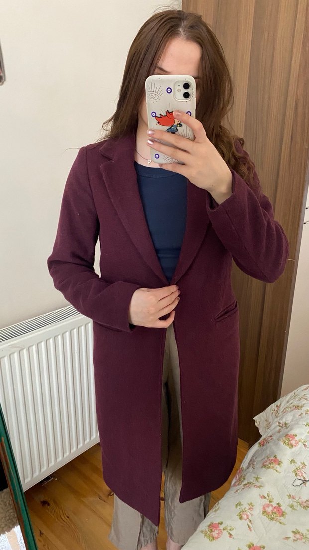 Bordo Uzun Klasik Kaban - Görsel 2