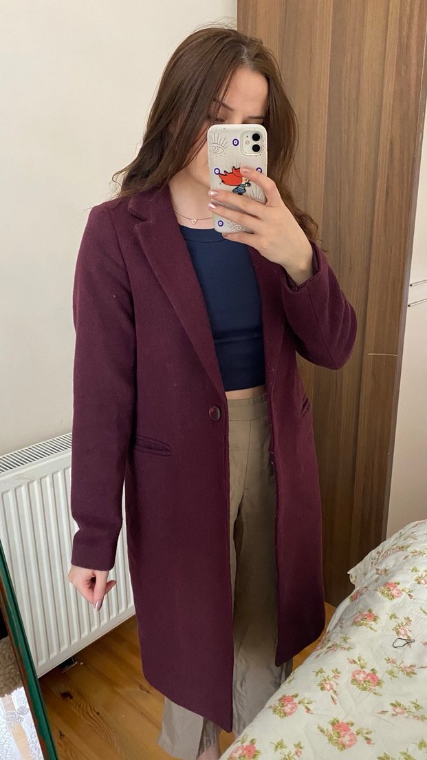 Bordo Uzun Klasik Kaban - Görsel 3