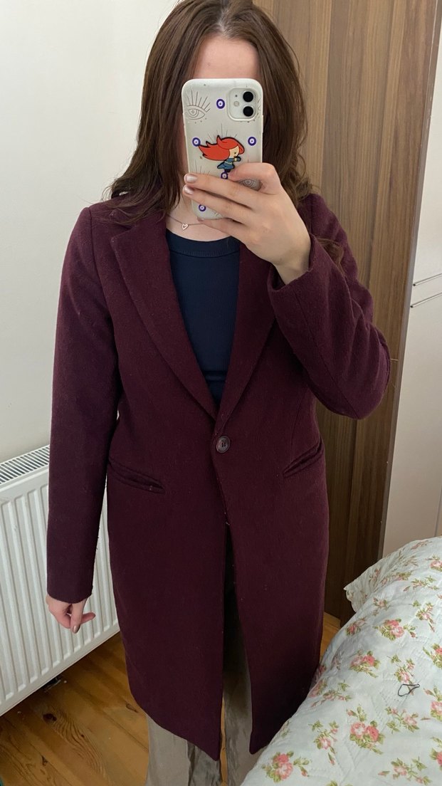 Bordo Uzun Klasik Kaban - Görsel 5